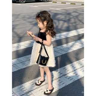 Korean childrens clothing 2023 Summer new girls fashionable backless bow A- line dress sleeveless vest skirt PTGY