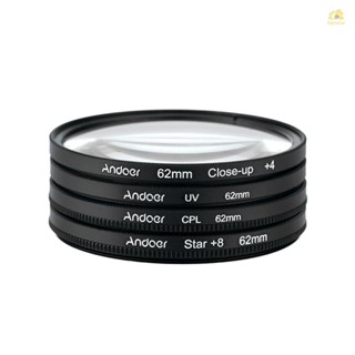 Banana_pie Andoer ฟิลเตอร์กรองแสง UV+CPL+Close-Up+4+Star 8-Point 62 มม. พร้อมกระเป๋า สําหรับกล้อง Pentax DSLR