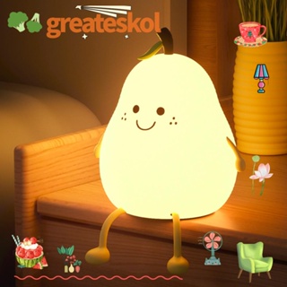 Greateskol โคมไฟตั้งโต๊ะ ซิลิโคน ลูกแพร์น่ารัก LED ของขวัญ หรี่แสงได้ ชาร์จซ้ําได้ ตกแต่งข้างเตียงนอน