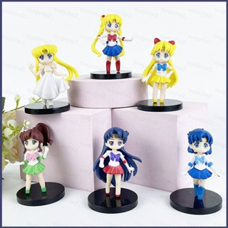 Sy2 โมเดลฟิกเกอร์ Sailor Moon Tsukino Usagi Ami Rei Makoto Minako ของเล่น ของขวัญ สําหรับเด็ก 6 ชิ้น YS2