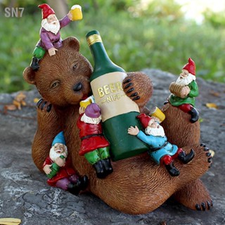 SN7 Bear Gnome Statue Exquisite Drunken Brown 5 Gnomes Lovely Garden Decor for Courtyard. ซื้อทันที เพิ่มลงในรถเข็น