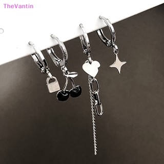 Thevantin ต่างหูสตั๊ด รูปหัวใจ สีเงิน สไตล์เกาหลี พังก์ เครื่องประดับแฟชั่น สําหรับผู้หญิง 1 ชุด