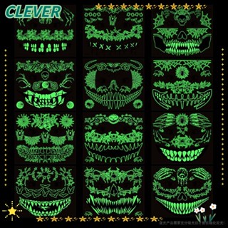 Clever สติกเกอร์รอยสักชั่วคราว พิมพ์ลายฮาโลวีน เรืองแสง ติดทนนาน ทําความสะอาดง่าย