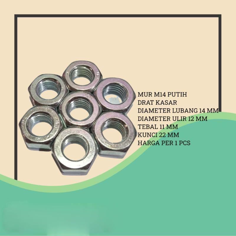 M14 NUT 14MM NUT KEY 22 MM สีขาว ROUGH THEAD