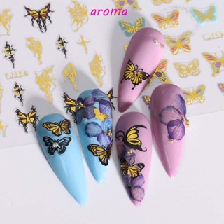 Aroma สติกเกอร์ตกแต่งเล็บ ลายปีกผีเสื้อ สีบรอนซ์ DIY