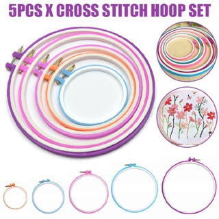 New 5pcs Plastic Frame Cross Stitch Embroidery Hoop Adjustable Sewing Tool Set