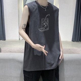 【M-5XL】เสื้อยืดลําลอง คอกลม แขนกุด พิมพ์ลายการ์ตูน สไตล์เกาหลี โอเวอร์ไซซ์ แฟชั่นสําหรับผู้ชาย ผู้หญิง