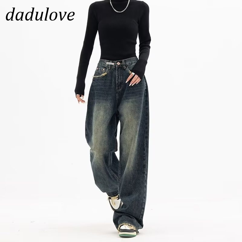 DaDulove New American Ins Retro Washed WOMEN'S Jeans High Waist Loose Wide Leg Pants Hip Hop Large Size Trousers