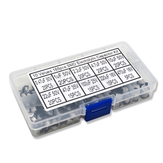 ชุดตัวอย่างตัวเก็บประจุอลูมิเนียมไฟฟ้า SMD 0.47uF 1uF 2.2uF 4.7uF 10uF 22uF 47uF 100uF 10Values 165 ชิ้น ต่อล็อต