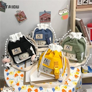 TAIDU [ไม่มีจี้] ญี่ปุ่นอินเทรน กระเป๋าหูรูดวินเทจ Messenger กระเป๋าทรงถังใสลายการ์ตูนนักเรียน บุคลิกตลก