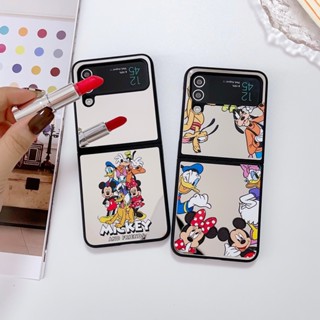 เคสโทรศัพท์มือถือ แบบฝาพับกระจก ลายการ์ตูนมิกกี้ มินนี่ โดนัลด์ เดซี่ ประดับโบว์ สําหรับ Samsung Galaxy Z Flip 4 3 5G Flip4 Flip3