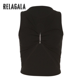 Relagala ใหม่ เสื้อกล้าม คอกลม แขนกุด สีพื้น ทรงสลิมฟิต แนวสตรีท แฟชั่นสําหรับสตรี 2023