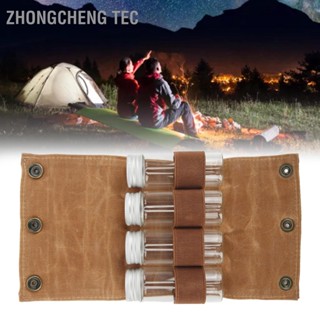  Zhongcheng Tec Camping Spice Kit กระเป๋าใส่เครื่องเทศแบบพกพาอเนกประสงค์พร้อมขวดใส่เครื่องเทศ 4 ขวดสำหรับปิคนิคบาร์บีคิวกลางแจ้ง