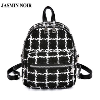 Jasmin NOIR กระเป๋าเป้สะพายหลัง ผ้าขนสัตว์ ลายสก๊อต สไตล์เกาหลี สําหรับผู้หญิง วัยรุ่น