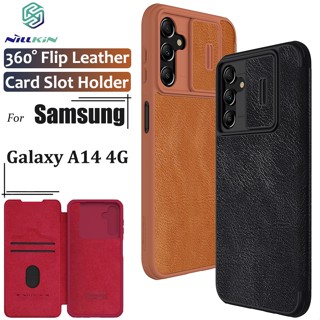 Nillkin เคสโทรศัพท์มือถือหนัง ฝาพับ กันกระแทก พร้อมช่องใส่บัตร หรูหรา สําหรับ Samsung Galaxy A14 4G LTE (A145) Qin Pro