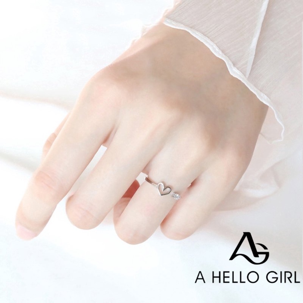 A HELLO GIRL แหวนนิ้วมือ รูปหัวใจ ประดับเพทาย สําหรับผู้หญิง