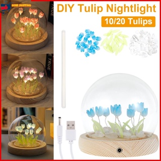 โคมไฟตั้งโต๊ะ LED รูปดอกทิวลิปน่ารัก แฮนด์เมด DIY สําหรับตกแต่งข้างเตียง