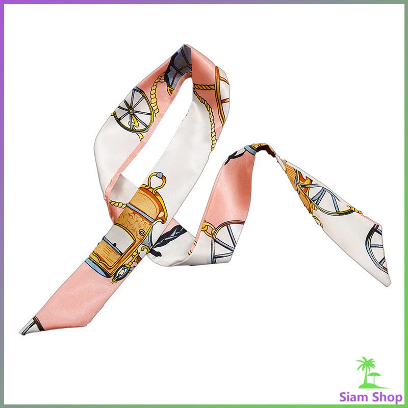 Siam ริบบิ้นผูกกระเป๋า  พิมพ์ลาย ขนาดเล็ก สําหรับผู้หญิง ขนาด 85x4 ซม. Silk scarf