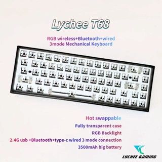 ราคาถูกที่สุด! Lychee T68 ชุดปะเก็นคีย์บอร์ดไร้สาย RGB 2.4g USB และบลูทูธ 3 โหมด ชาร์จแบตเตอรี่ ขนาดใหญ่