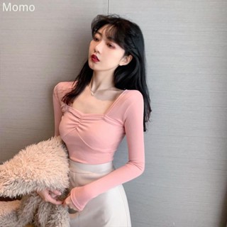 momo~เสื้อยืดแขนยาวคอต่ำ เสื้อยืดแขนยาวรัดรูป เสื้อยืดแขนยาวเวอร์ชั่นเกาหลี MQ149