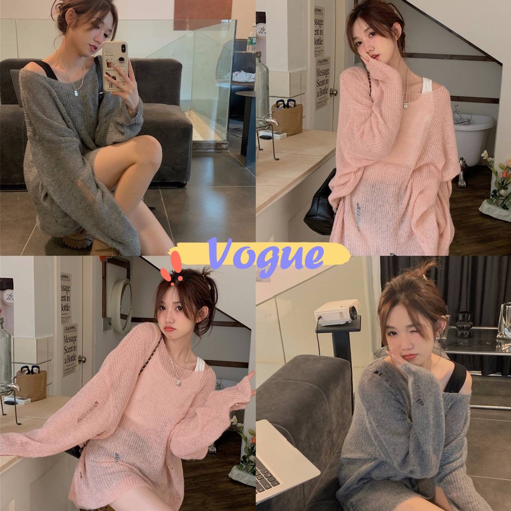 Vogue🌟พร้อมส่ง🌟 เสื้อไหมพรมแขนยาว ซีทรูเบาบางใส่สบาย เซ็กซี่น่ารัก (M5847)-C