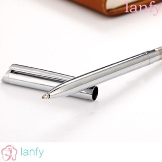 Lanfy ปากกาลูกลื่นสแตนเลสสีดําหมึกสีเงินแบบพกพาสําหรับสํานักงาน