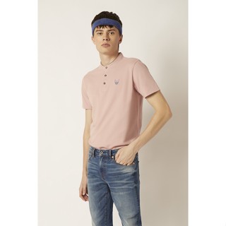 ESP เสื้อโปโลคอจีนลายเฟรนช์ชี่ ผู้ชาย สีชมพู | Stand Collar Frenchie Polo Shirt | 03697