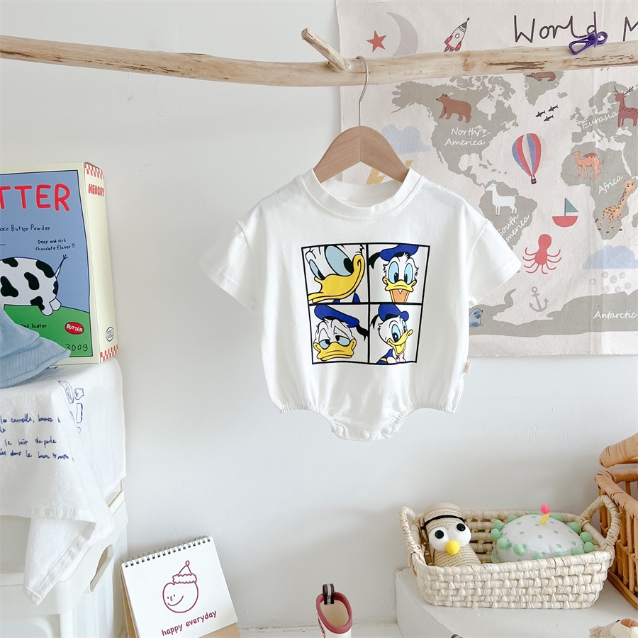 ชุดเด็กสไตล์เกาหลีทารกแรกเกิด ชุดรอมเปอร์ ผ้าฝ้ายการ์ตูนโดนัลด์ดั๊กบอดี้สูทเด็ก 0-2 ปี