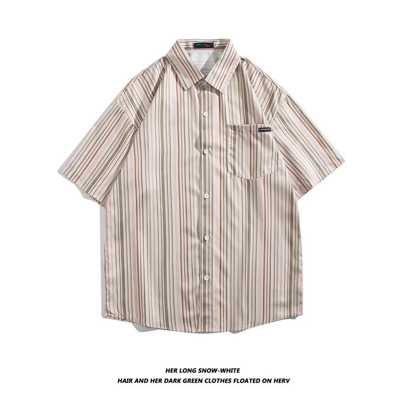 เสื้อเชิ้ตแขนสั้นลําลอง ทรงหลวม ขนาดใหญ่ ลายทาง สไตล์ญี่ปุ่น เรโทร แฟชั่นฤดูร้อน สําหรับผู้ชาย และผู้หญิง 100 แบบ ขนาด: M L XL 2xl 3xl รุ่น 1259