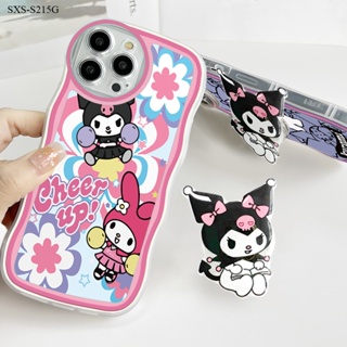 Samsung Galaxy S23 S22 S21 FE Plus Ultra S23+ S22+ S21+ 5G เคสซัมซุง สำหรับ Case Happy Kuromi Wavy Bracket เคส เคสโทรศัพท์ เคสมือถือ Full Cover Soft Phone Cases Casing