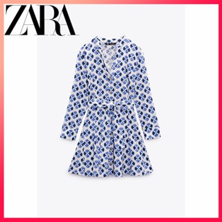 Zara ใหม่ ชุดเดรส เสื้อเชิ้ต พิมพ์ลาย สําหรับผู้หญิง