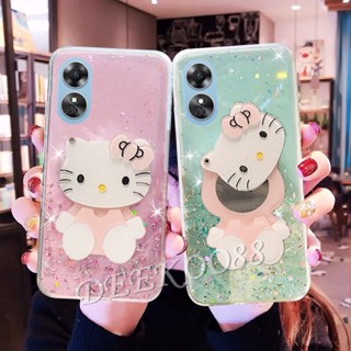 ใหม่ เคสโทรศัพท์มือถือนิ่ม ลายการ์ตูนแมวสีชมพูน่ารัก พร้อมกระจกขาตั้ง สําหรับ OPPO A58 A78 4G A58 2023