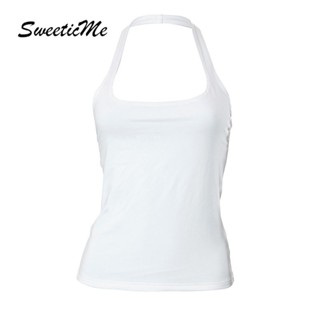 Sweeticme เสื้อกล้าม เปิดหลัง เข้ารูป สีพื้น เข้ากับทุกการแต่งกาย แฟชั่นสําหรับผู้หญิง 2023