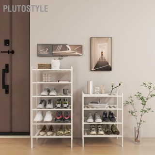 Plutostyle ชั้นวางรองเท้า 4 ชั้นสีขาวที่วางซ้อนกัน ไนเซอร์ชั้นวางรองเท้าไม้ไผ่มัลติฟังก์ชั่นสำหรับหอพักโรงแรมที่บ้าน