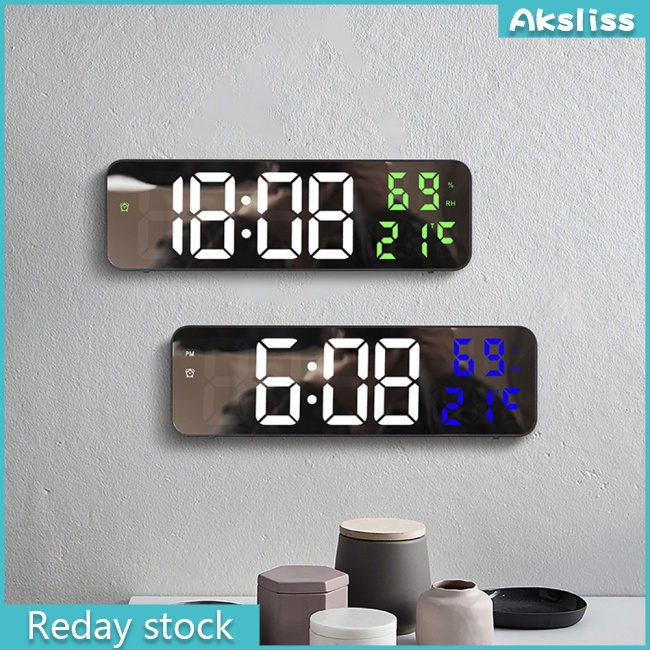 Aks นาฬิกาปลุกดิจิทัล Led หน้าจอขนาดใหญ่ แบบติดผนัง อุณหภูมิ ความชื้น