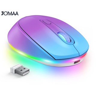 Jomaa เมาส์ไร้สาย 2.4G มีไฟ LED แบบพกพา เสียงเงียบ ชาร์จได้