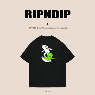 Ripndip เสื้อยืดคอกลม แขนสั้น ทรงหลวม ลายแมวเอเลี่ยน แนวสตรีท ฤดูร้อน สไตล์ยุโรป อเมริกา สําหรับผู้ชาย และผู้หญิง