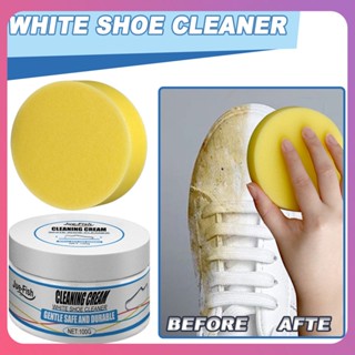 Creative Jue Fish White Shoe Cleanning Cream Reusable Multi-Functional Shoe Fresheners เครื่องมือทำความสะอาดพร้อมฟองน้ำในครัวเรือน Strong Decontamination [COD]