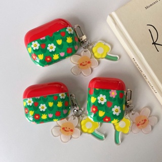 Mango เคสหูฟัง ลายดอกไม้หน้ายิ้ม สีขาว สีเขียว สําหรับ AirPods 1 2 3 Pro 2 Gen 2 3 2nd 3rd