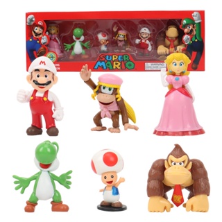 ฟิกเกอร์ Marios Bros Supermarios Peach Princess Yoshi Toad ขนาดเล็ก ของเล่นสําหรับเด็ก 6 ชิ้น ต่อล็อต