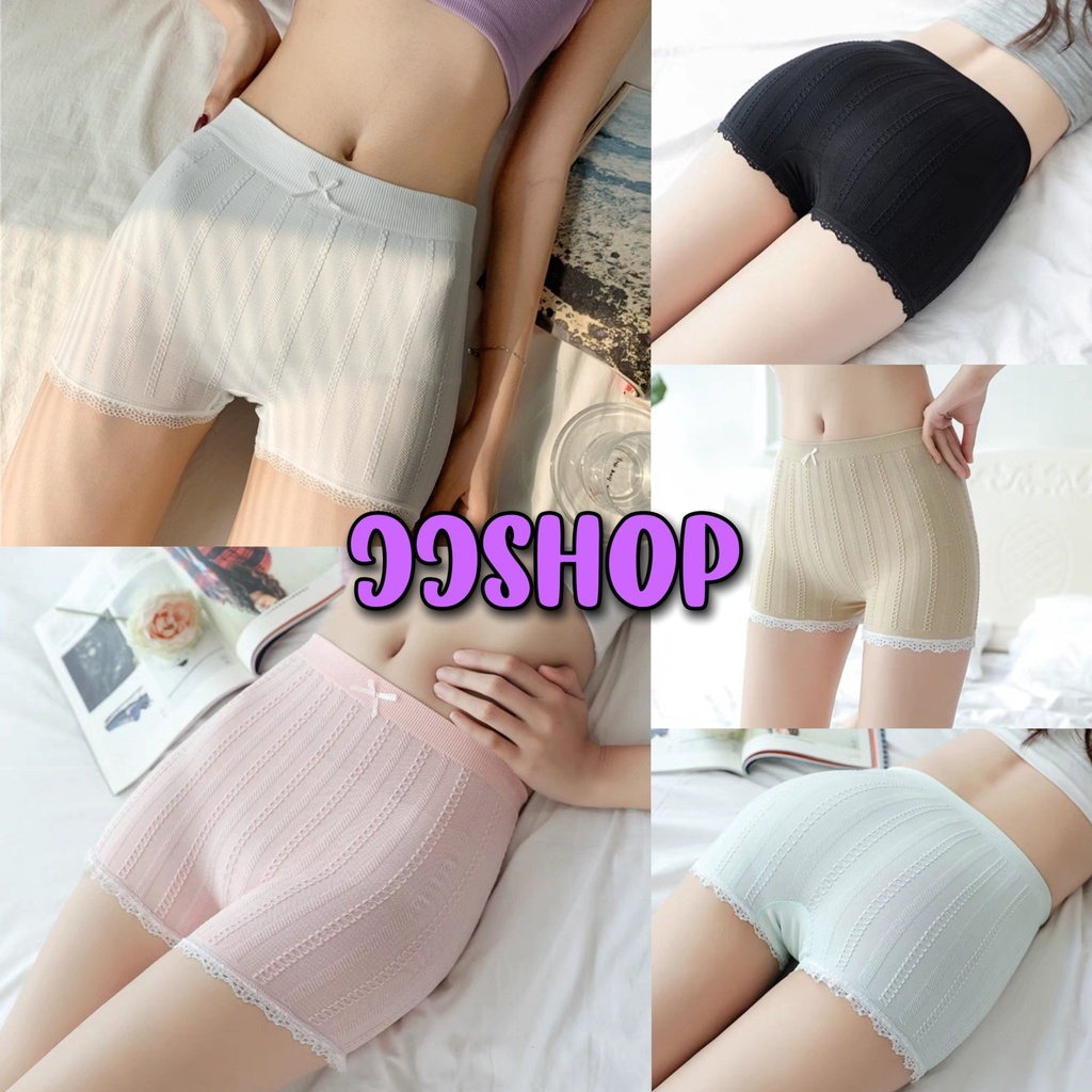 JJ shop พร้อมส่ง กางเกงซับในเอวยืด ขาสั้นผ้านิ่ม สีพาสเทลดีเทลโบว์ตรงกลาง "KK7215"