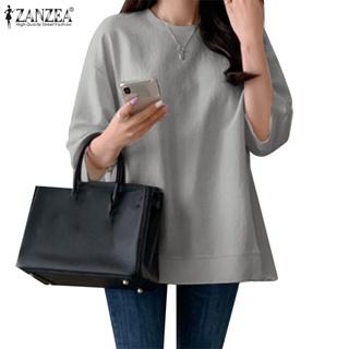 Zanzea เสื้อยืดลําลอง คอกลม แขนสามส่วน สีพื้น สไตล์เกาหลี สําหรับผู้หญิง