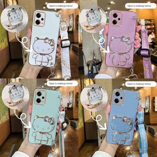 เคส Xiaomi Redmi Note 12 Pro เคส Redmi Note 12S เคส Redmi 12C Casing Redmi A1 Plus Case Vanity Mirror Cute Hello Kitty Anime Stand Wrist Band With Metal Sheet Phone Cover Cassing Cases Case SK โทรศัพท์มือถือ ลายการ์ตูนเฮลโลคิตตีน่ารัก พร้อมสายคล้องข้อมือ