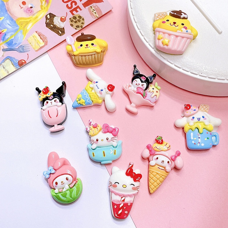 สติกเกอร์เรซิ่น ลายการ์ตูนกระต่าย แมวน่ารัก แฮนด์เมด DIY สําหรับตกแต่งตู้เย็น ไอศกรีม ขนมหวาน