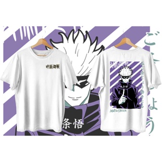 Jujutsu Kaisen เสื้อเชิ้ตผ้าฝ้ายแท้ อะนิเมะแขนสั้น เสื้อยืดแฟชั่นสีขาว