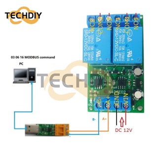 โมดูลรีเลย์ 12V DC 2ch RS485 Modbus RTU UART พอร์ตอนุกรม สวิตช์ไฟ PLC เอาท์พุต บอร์ดขยาย มอเตอร์ FW &amp;amp; ตัวควบคุม BW