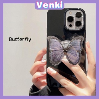 VENKI - สำหรับ iPhone 14 Pro Max เคส iPhone พร้อมขาตั้งพับผีเสื้อ CLEAR Grip เคสนิ่ม TPU สีดำเงากันกระแทกใช้ได้กับ iPhone 13 Pro Max 12 Pro Max 11 xr xs max 7