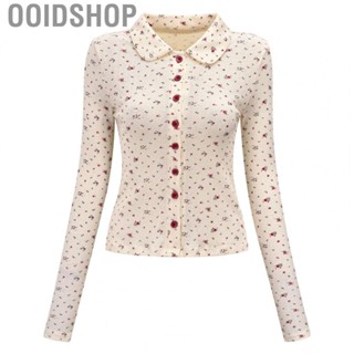 Ooidshop Womens Blouse  Women Button Up Shirt Turn Down Collar Elegant Apricot Color Flower Prints  for Party