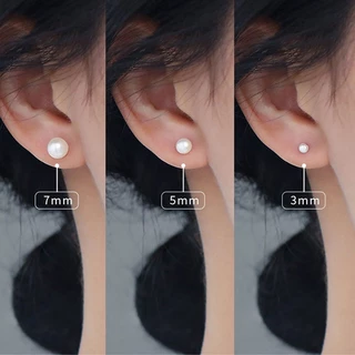 ต่างหูสตั๊ด เงิน S925 ประดับเพชร ไข่มุก ขนาดเล็ก 3 มม. 4 มม. 5 มม. สําหรับผู้หญิง