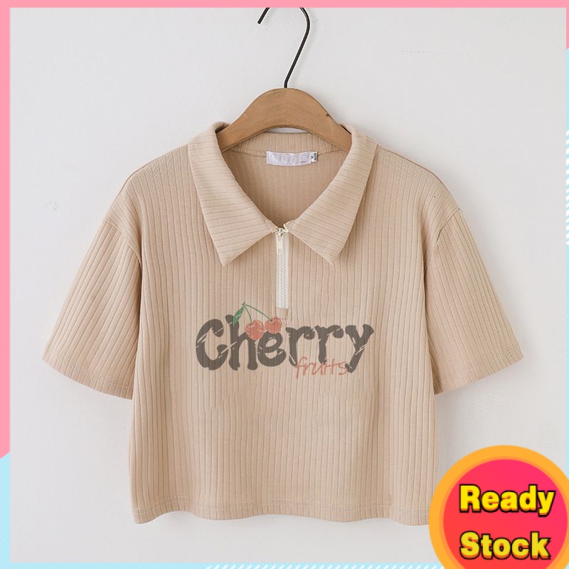 Cod เสื้อยืดทรงโปโล แขนสั้น เอวสูง มีซิป พิมพ์ลาย แฟชั่นฤดูร้อน สําหรับผู้หญิง